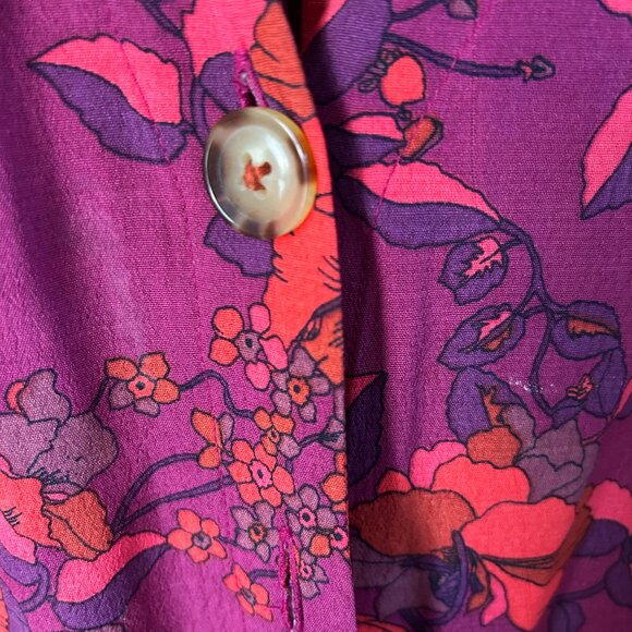 Maeve by Anthropologie Jourdain Runa Floral Blouse SZM Pink Multi Ruched Arm - Picture 5 of 10